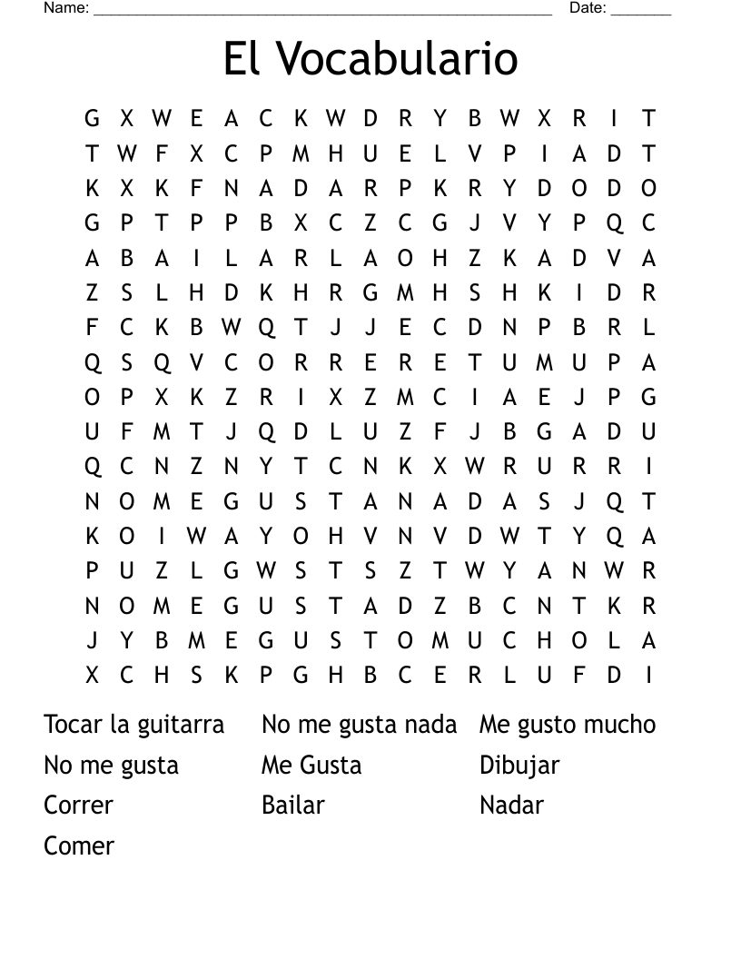El Vocabulario Word Search
