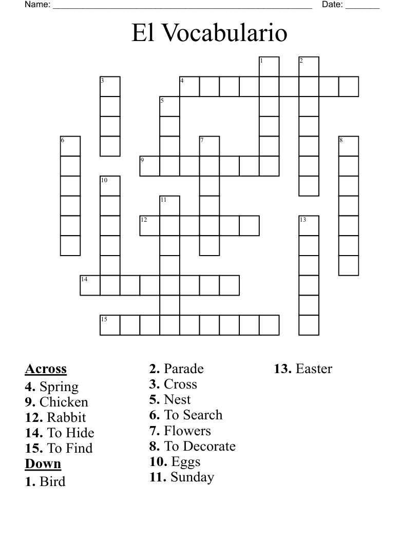 El Vocabulario Crossword