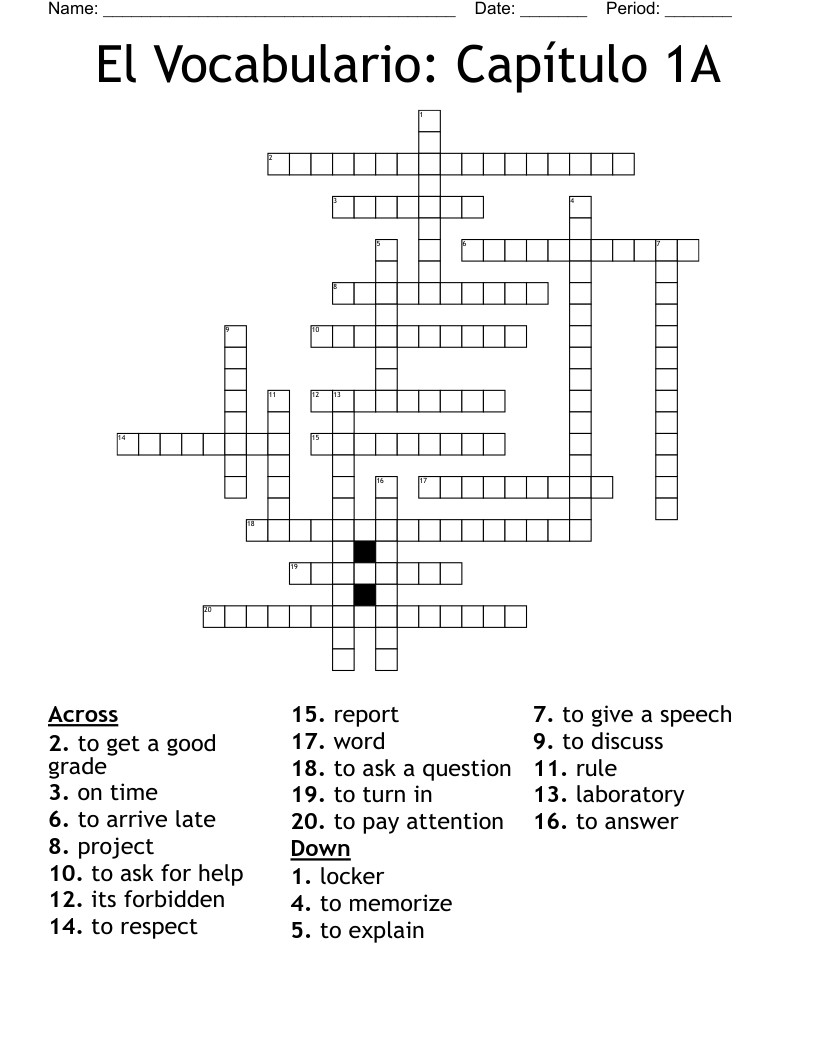 El Vocabulario: Capítulo 1A Crossword