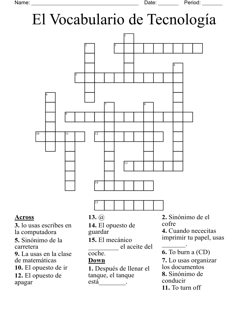 El Vocabulario de Tecnología Crossword