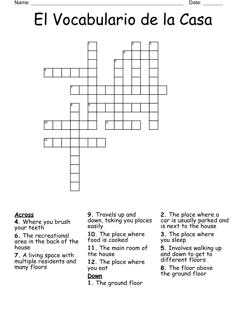 El Vocabulario de la Casa Crossword