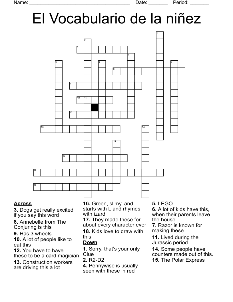 El Vocabulario de la niñez Crossword