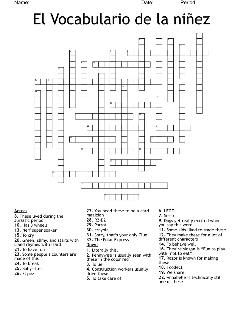 El Vocabulario de la niñez  Crossword