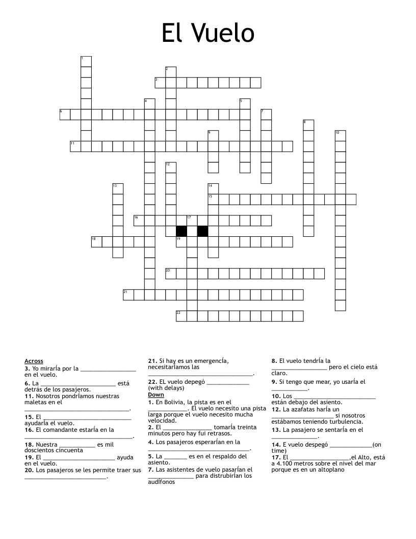 El Vuelo Crossword