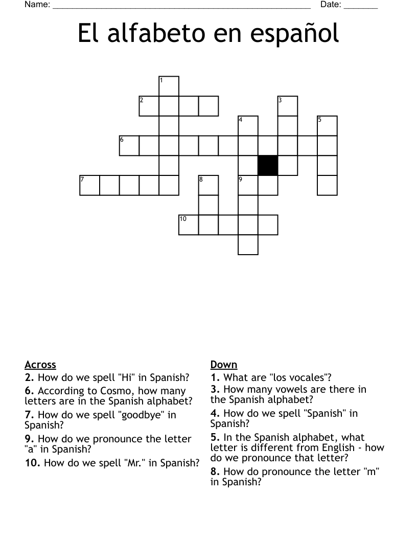 El alfabeto en español Crossword