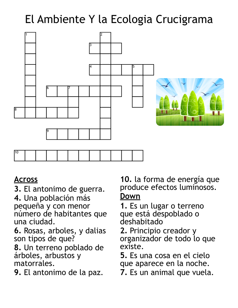 El Ambiente Y la Ecologia Crucigrama Crossword