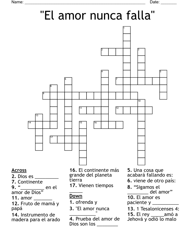 "El amor nunca falla" Crossword