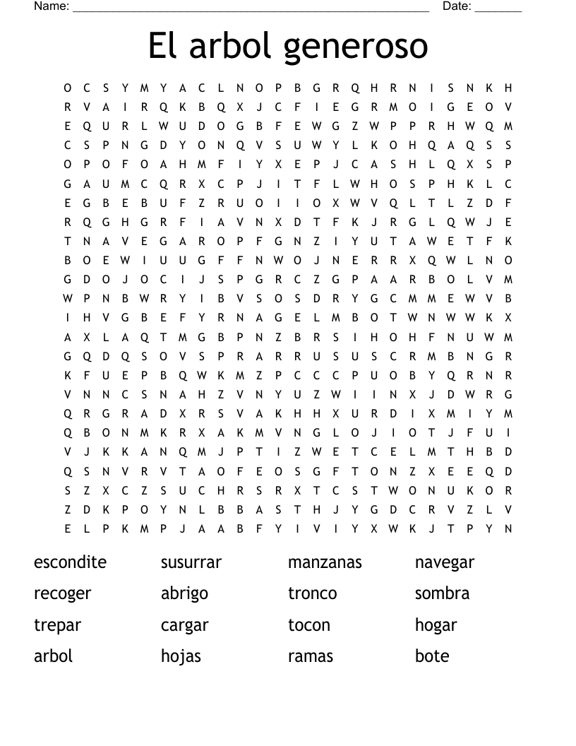 El arbol generoso Word Search
