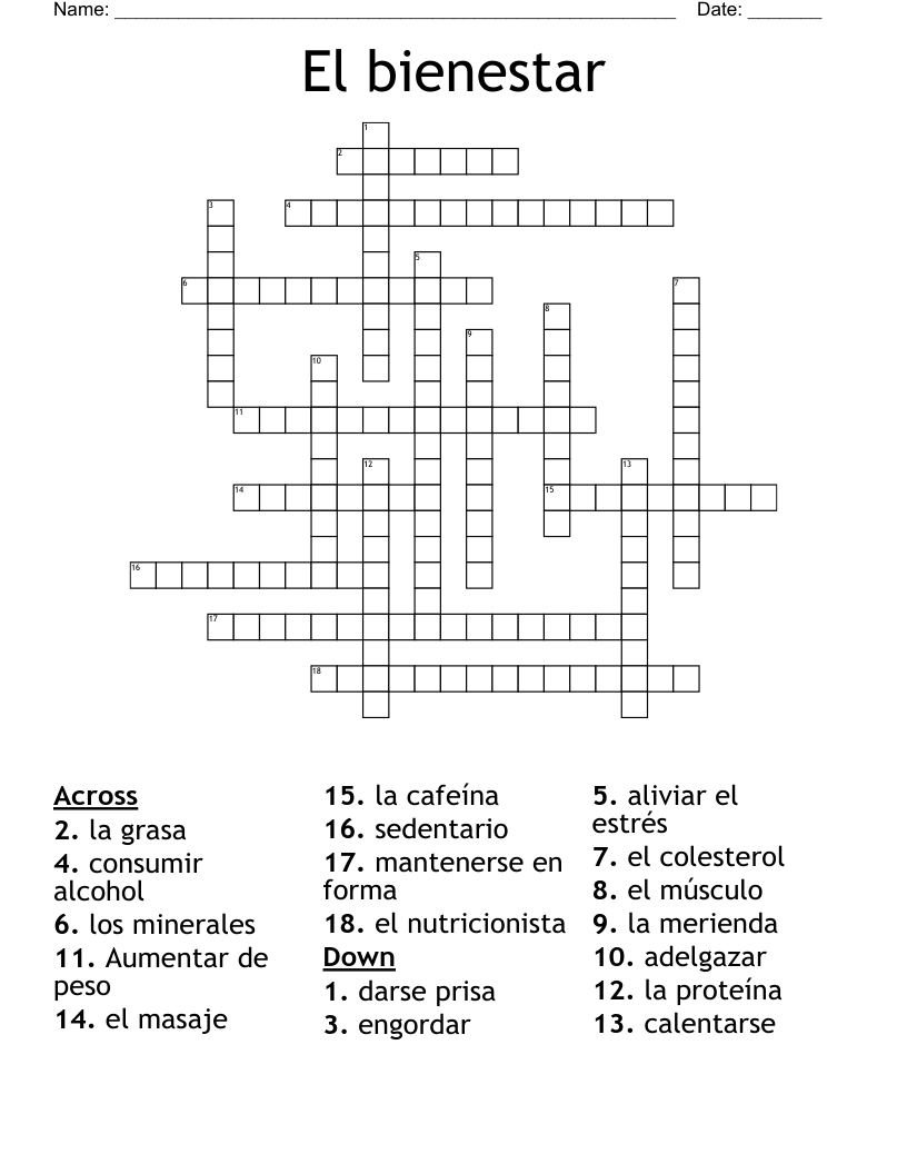 El bienestar  Crossword