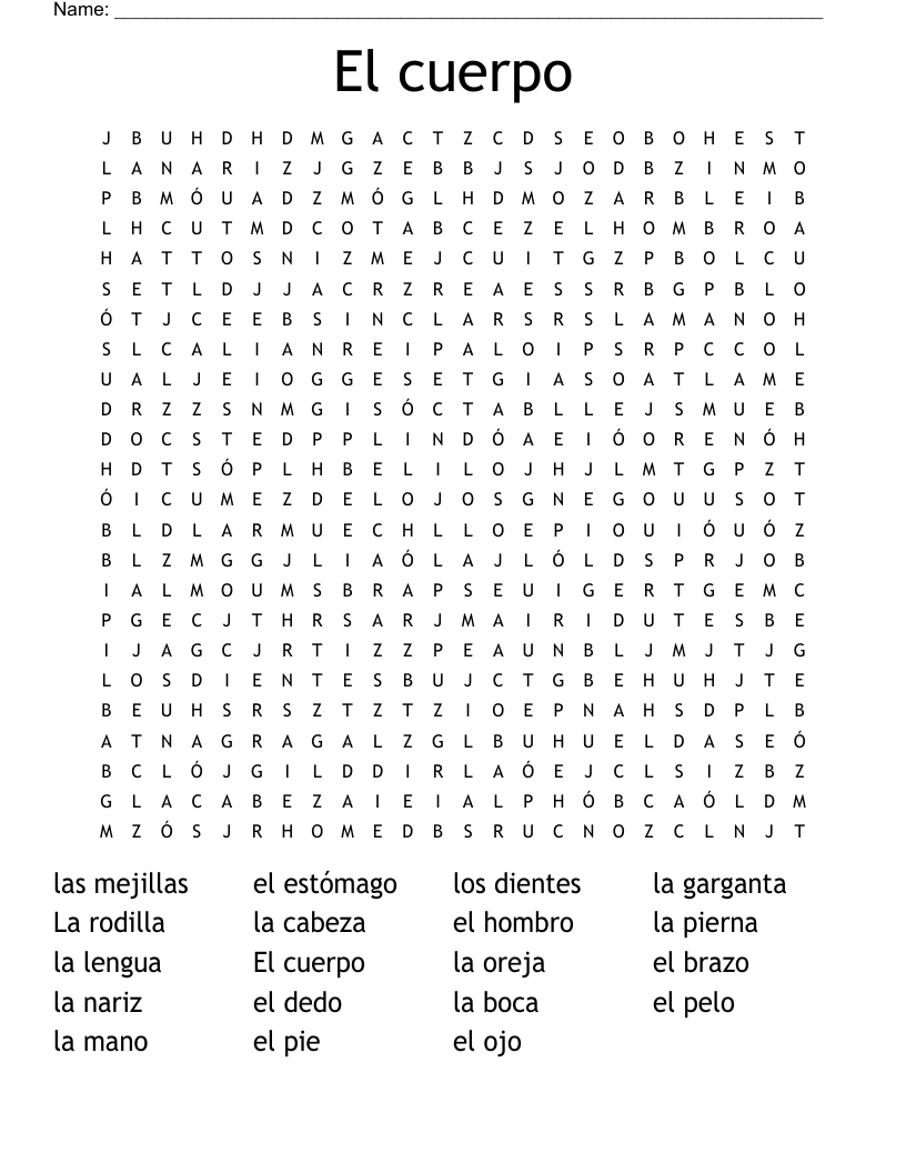 El cuerpo Word Search