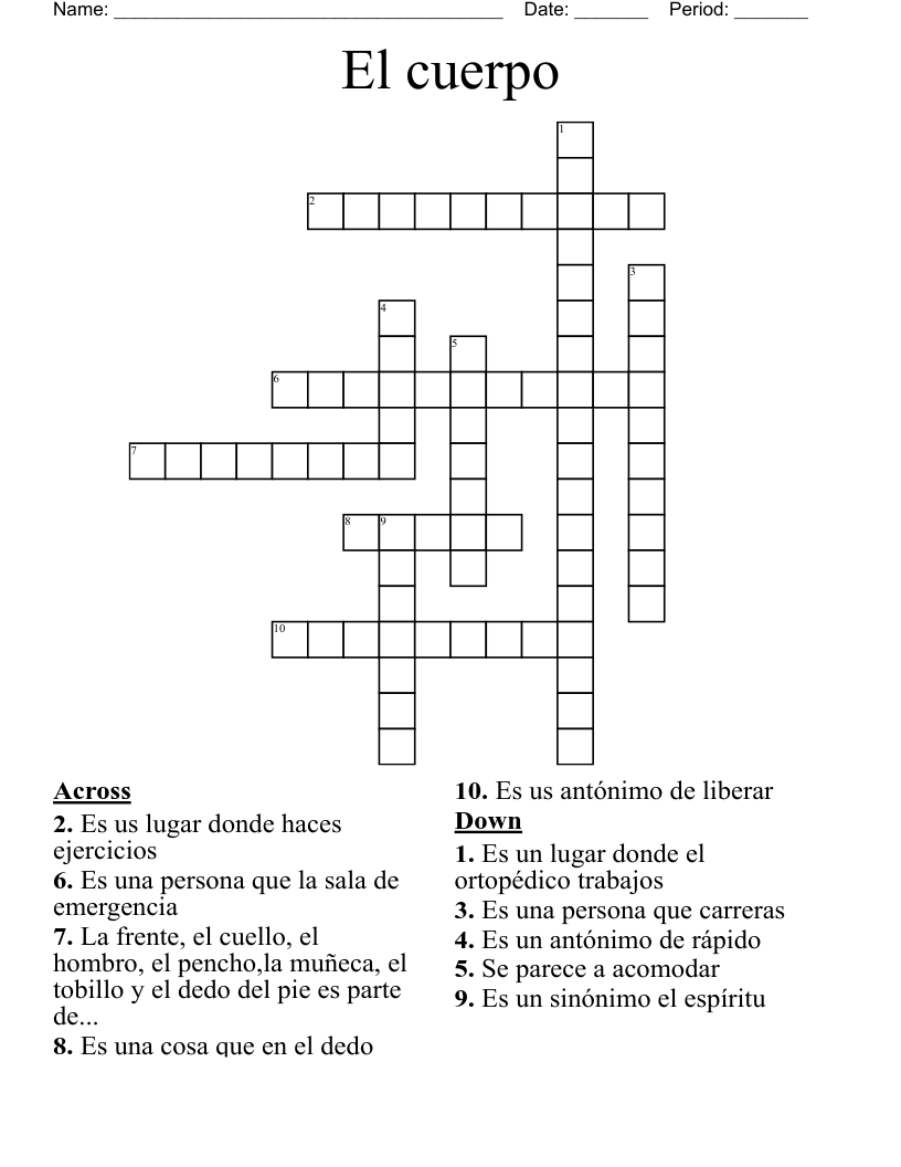 El cuerpo  Crossword