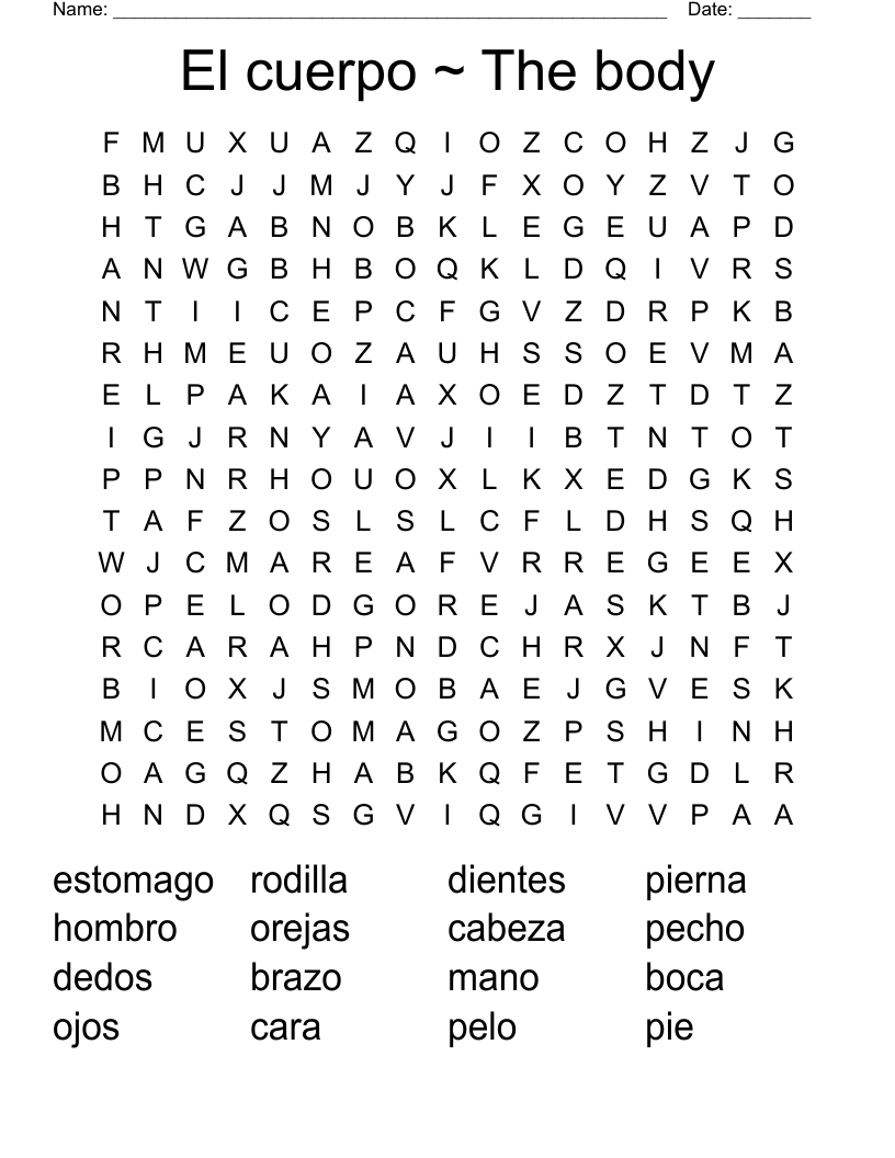El cuerpo ~ The body Word Search