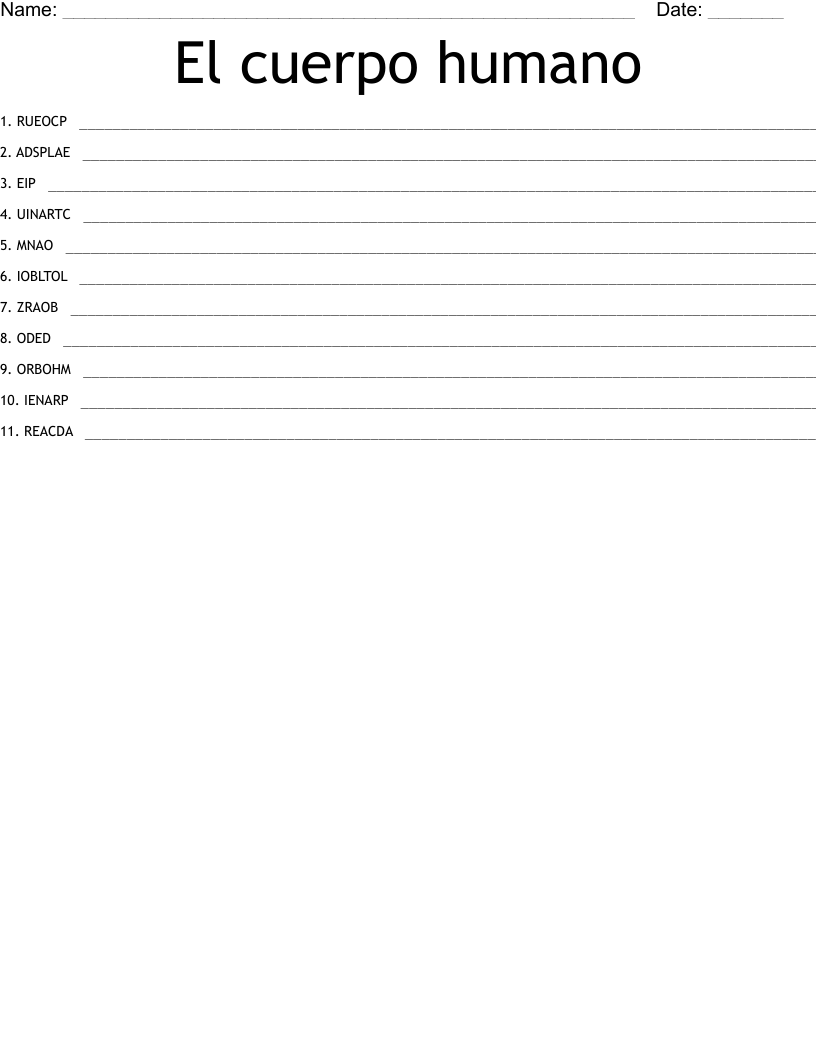 El cuerpo humano Word Scramble