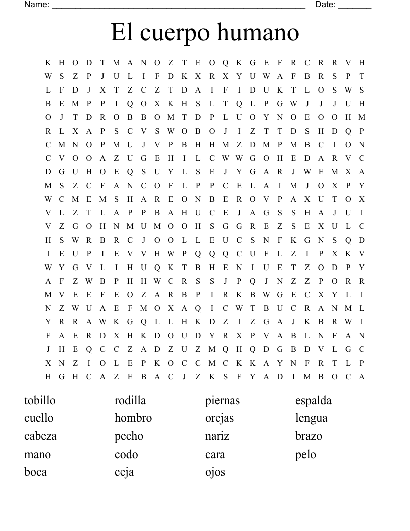 El cuerpo humano Word Search