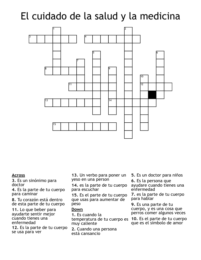 El cuidado de la salud y la medicina Crossword