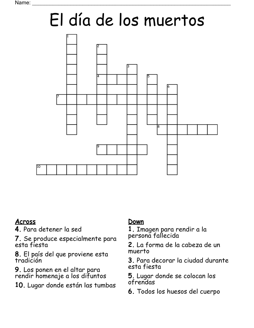El día de los muertos Crossword