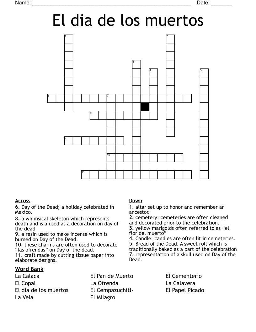 El dia de los muertos Crossword