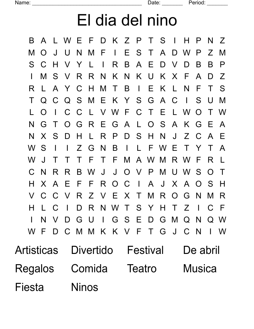 El dia del nino Word Search