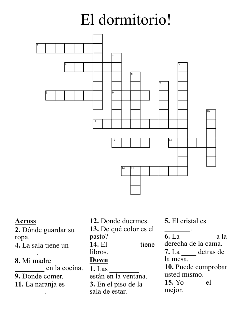 El dormitorio! Crossword