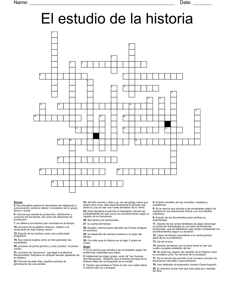 El estudio de la historia  Crossword