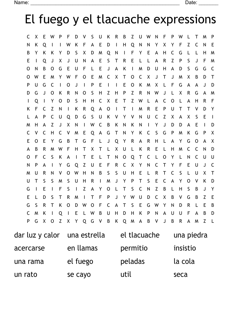 El fuego y el tlacuache expressions Word Search