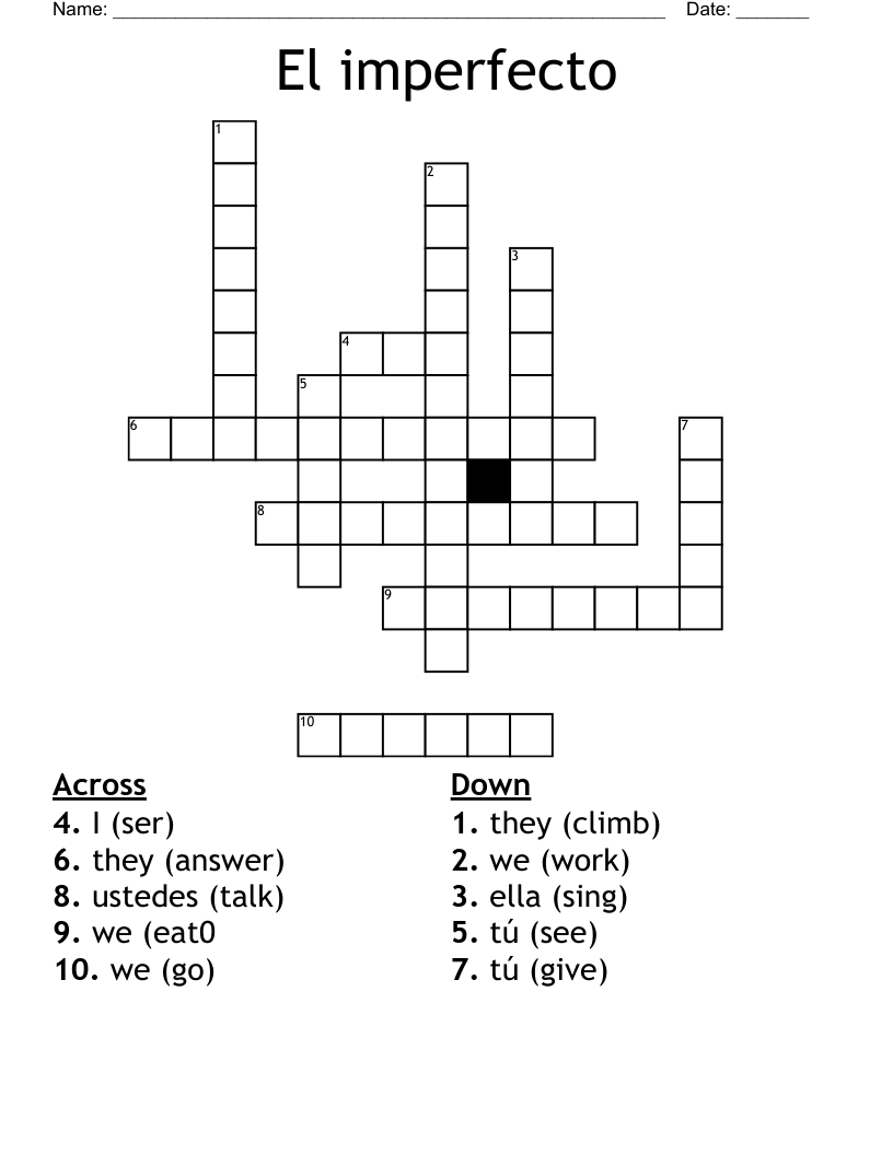 El imperfecto Crossword