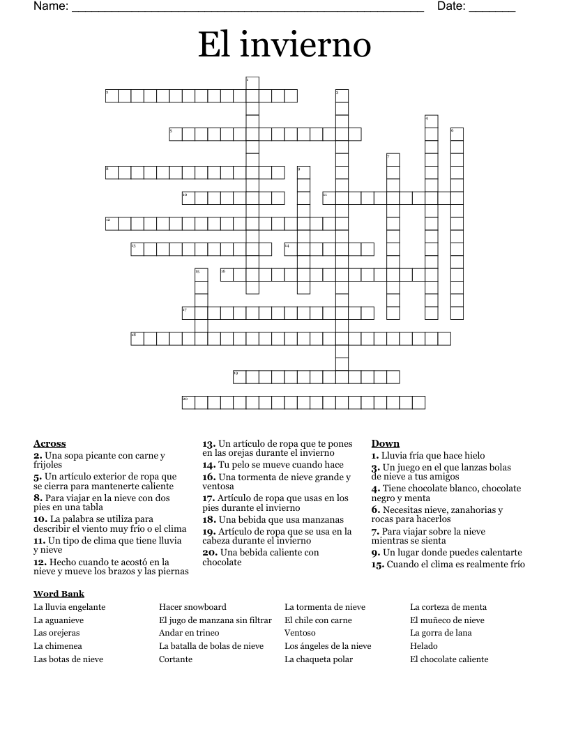 El invierno Crossword