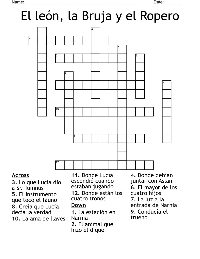 El león, la Bruja y el Ropero Crossword