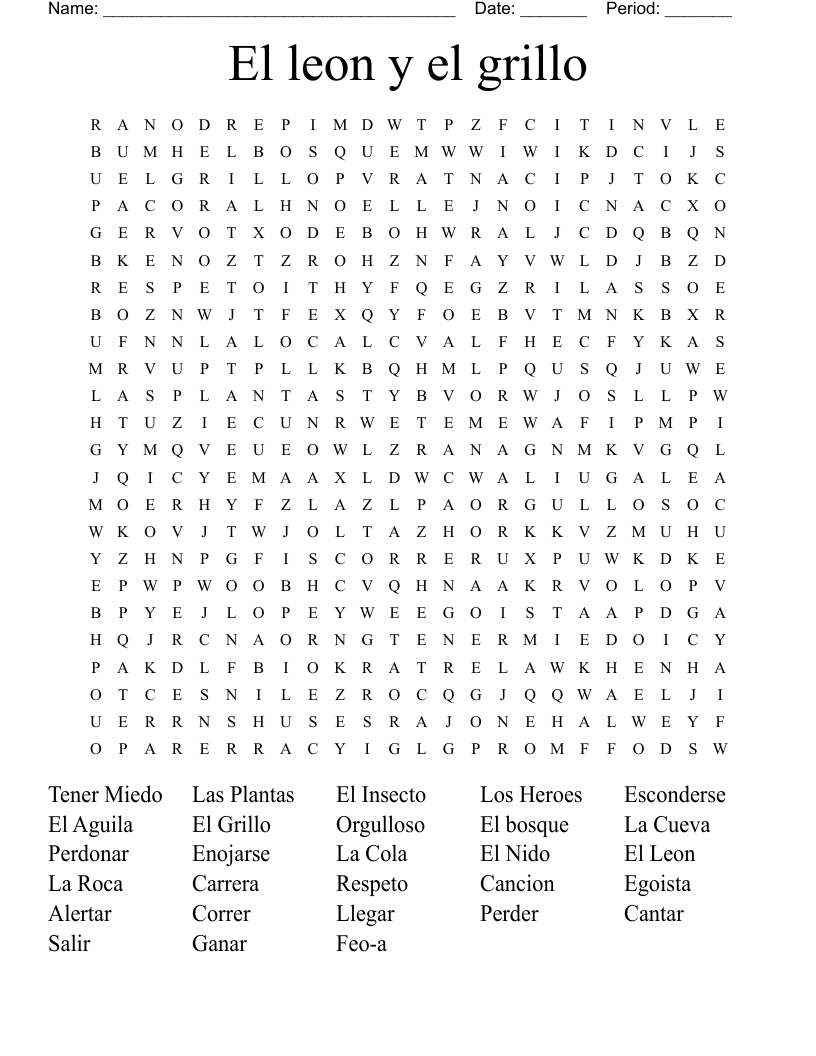 El leon y el grillo Word Search