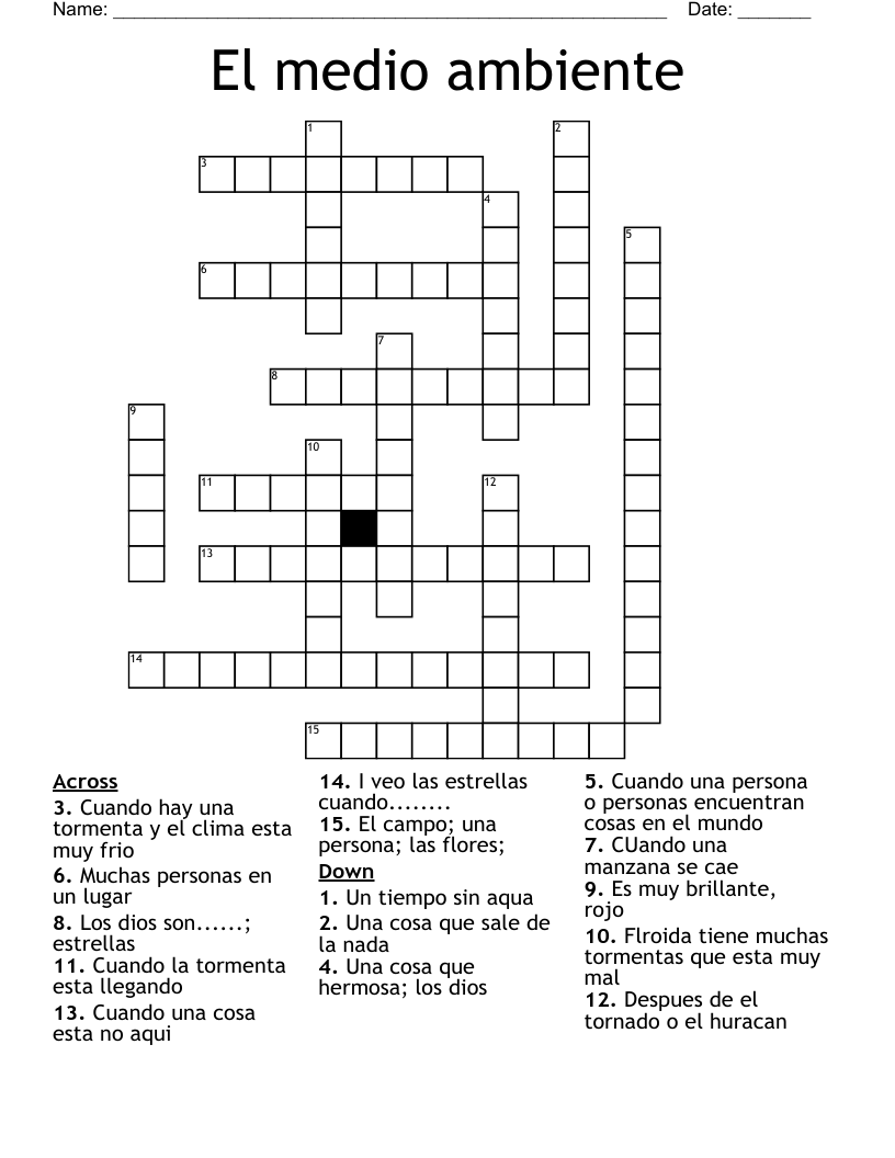 El medio ambiente Crossword