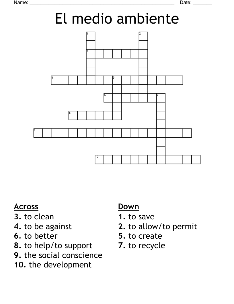 El medio ambiente Crossword