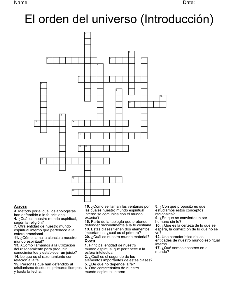 El orden del universo (Introducción) Crossword