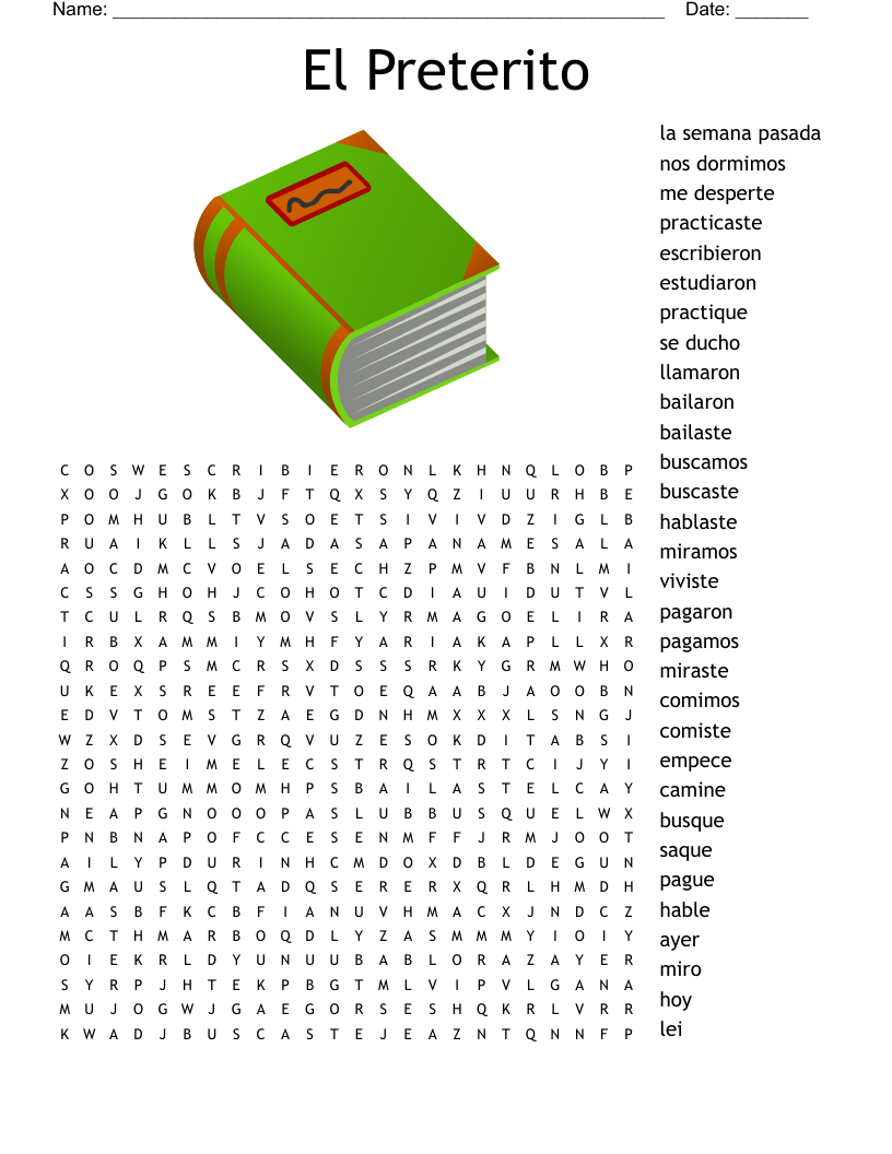 El Preterito Word Search