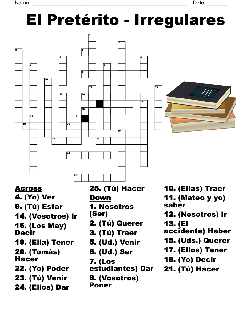 El Pretérito - Irregulares Crossword