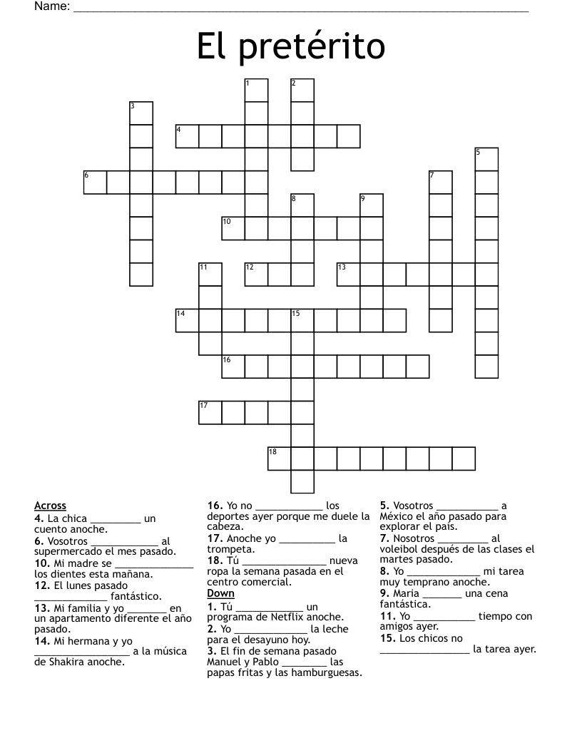 El pretérito  Crossword