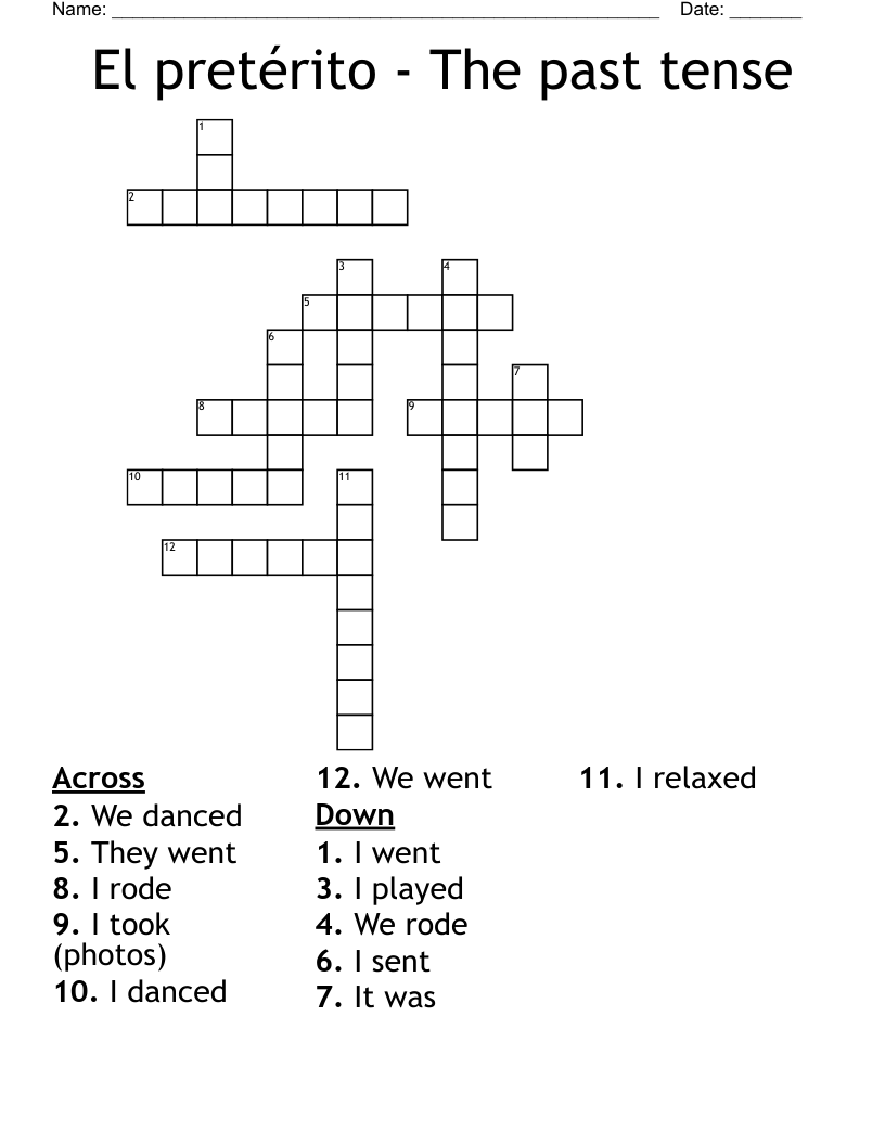El pretérito - The past tense Crossword