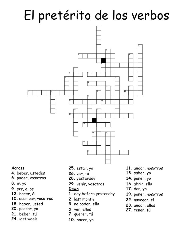 El pretérito de los verbos Crossword