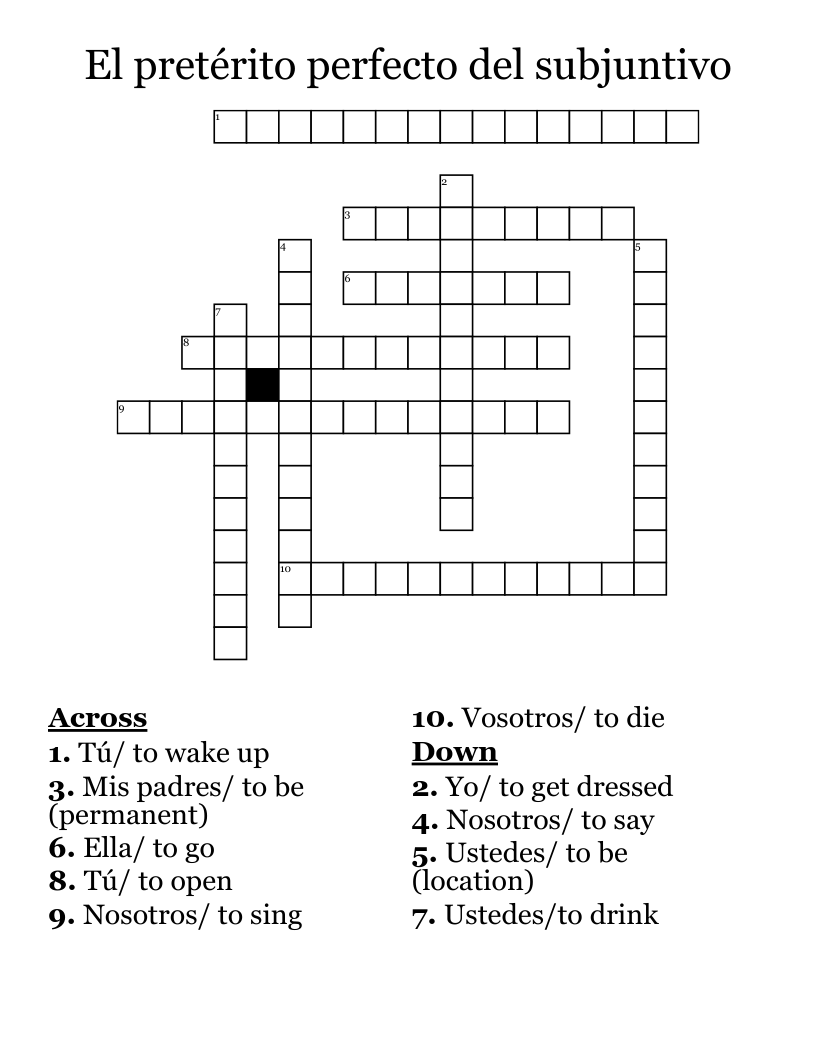 El pretérito perfecto del subjuntivo Crossword