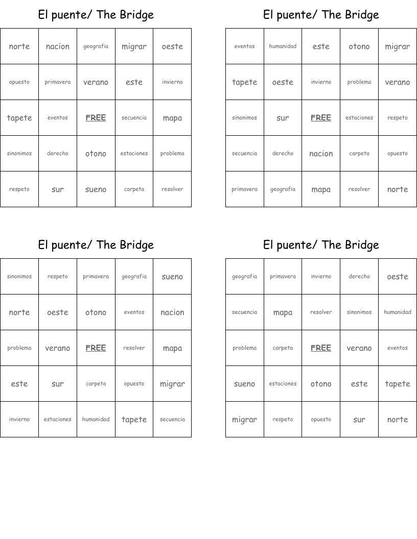 El puente/ The Bridge  Bingo Cards