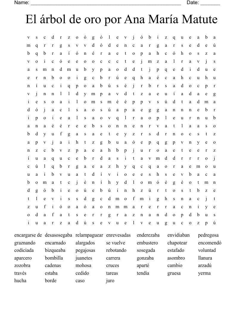 El árbol de oro por Ana María Matute Word Search