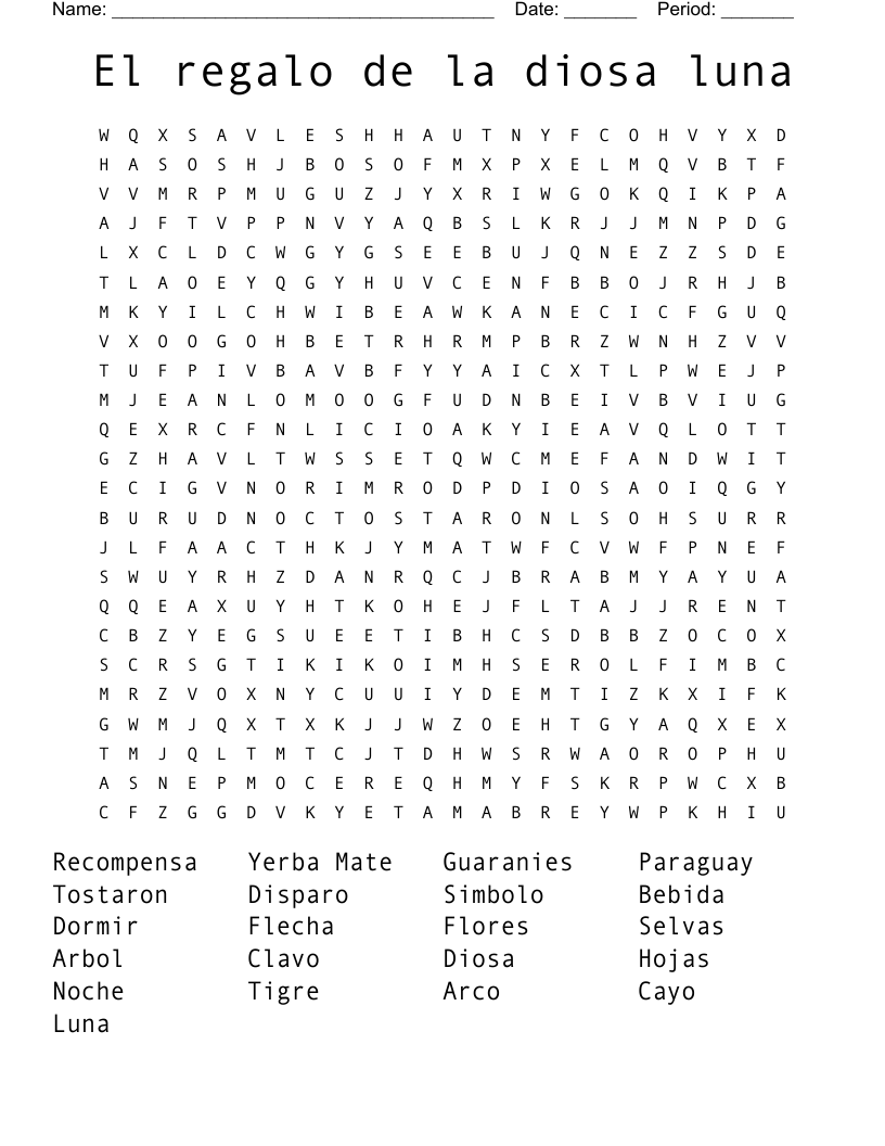 El regalo de la diosa luna Word Search