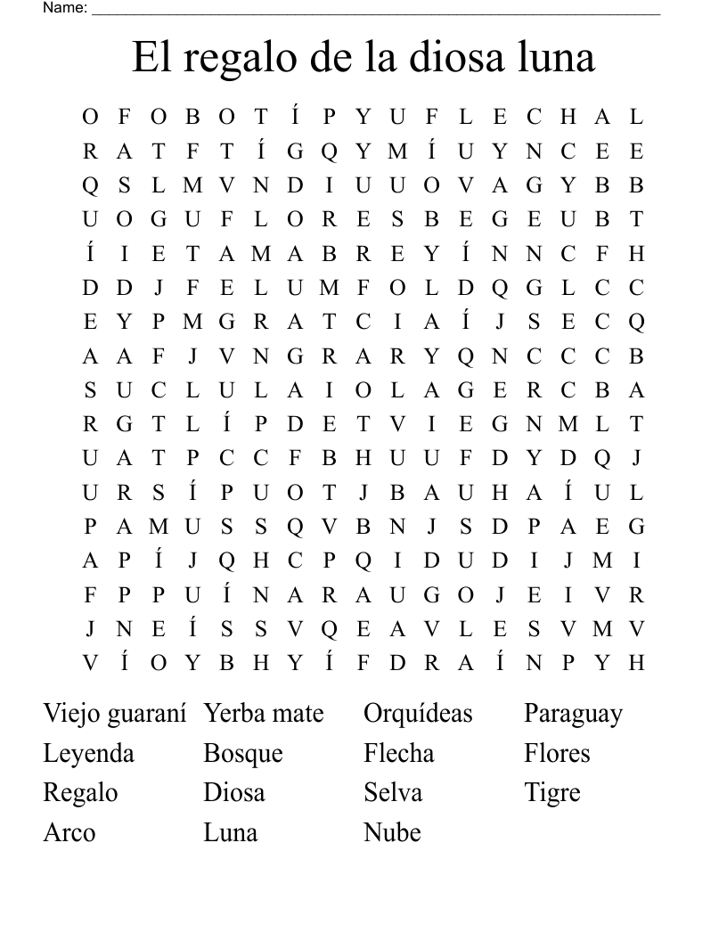 El regalo de la diosa luna Word Search
