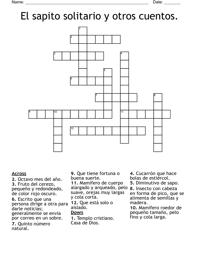 El sapito solitario y otros cuentos. Crossword
