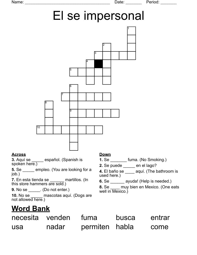 El se impersonal Crossword