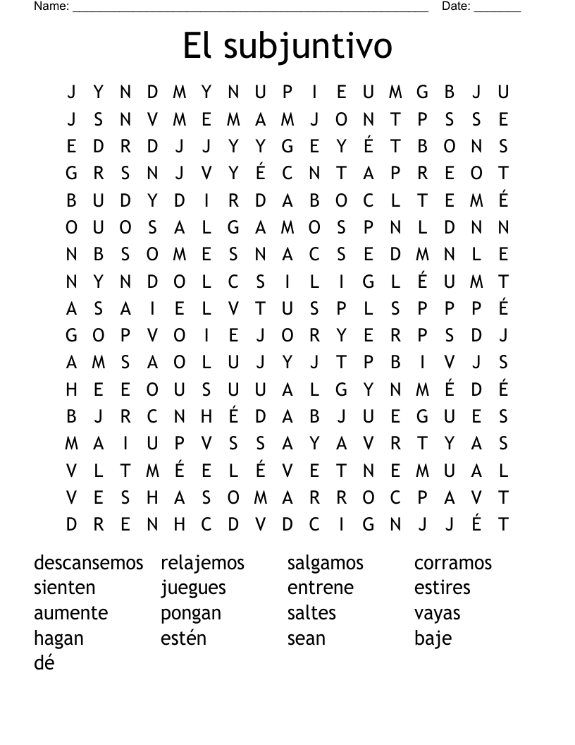 El subjuntivo Word Search
