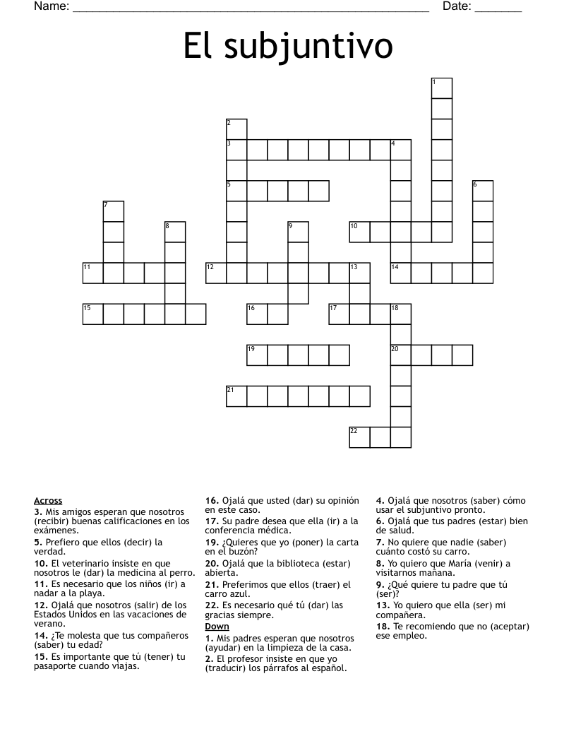 El subjuntivo Crossword