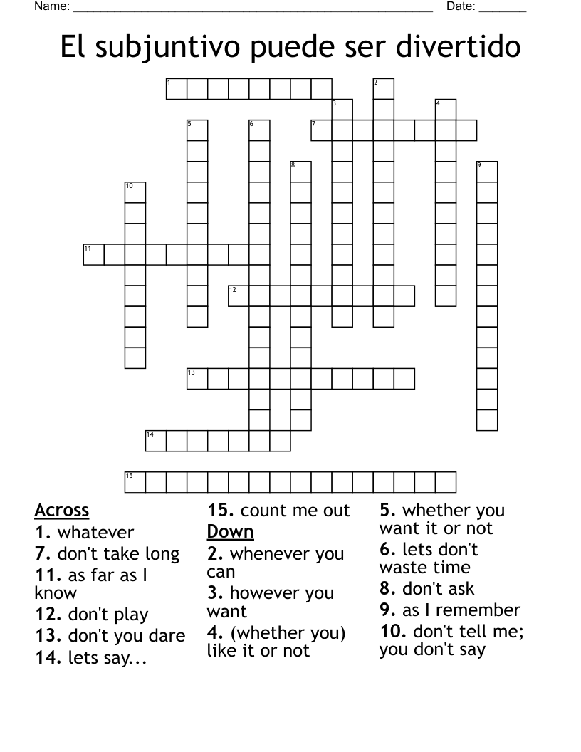 El subjuntivo puede ser divertido Crossword