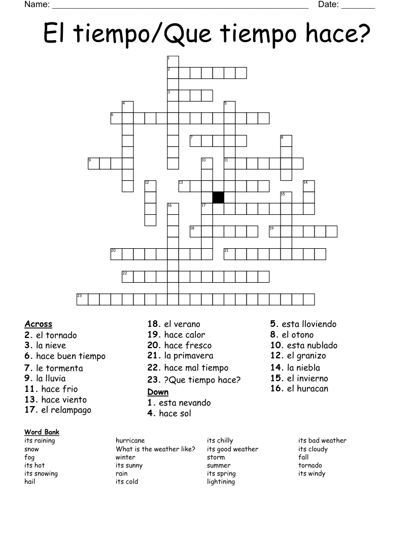 El tiempo/Que tiempo hace? Crossword