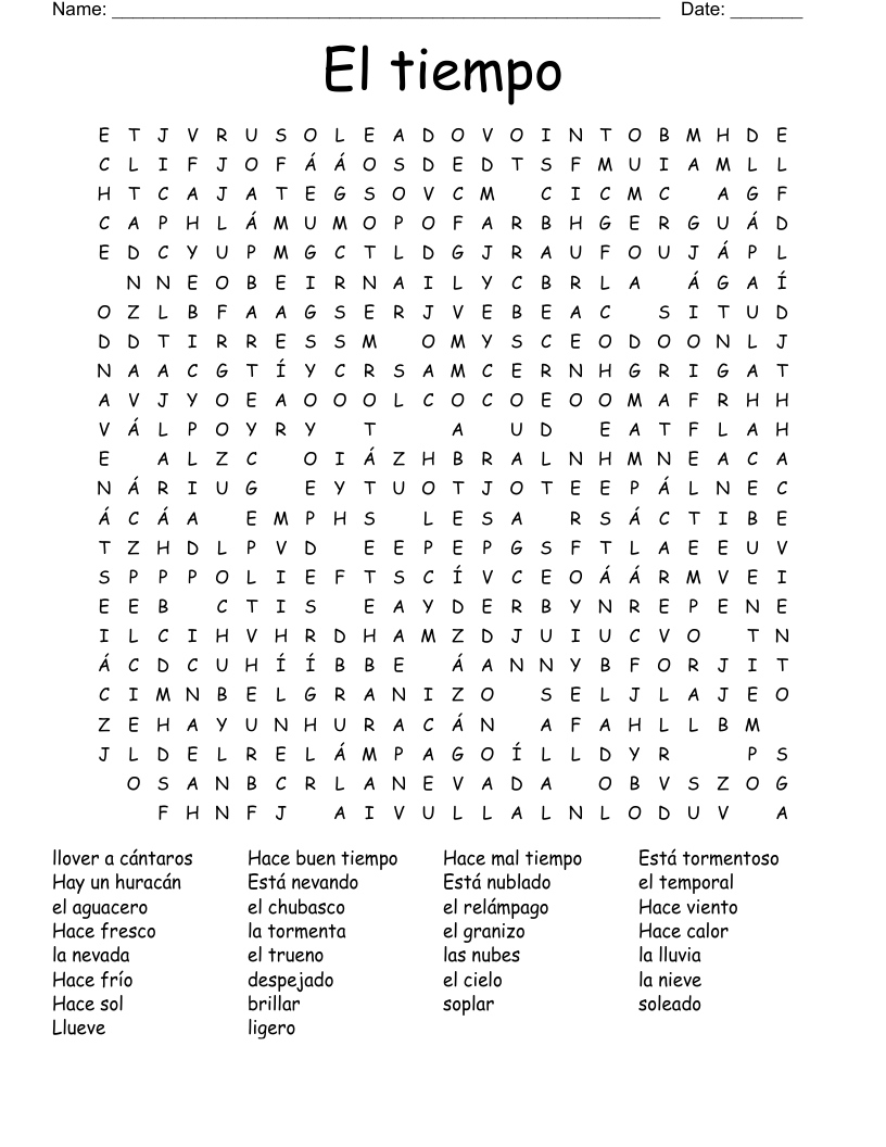 El tiempo Word Search