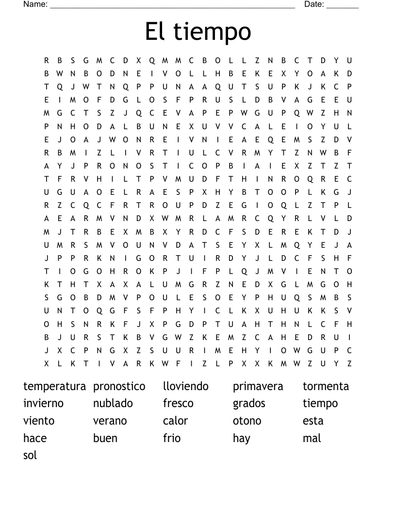 El tiempo Word Search